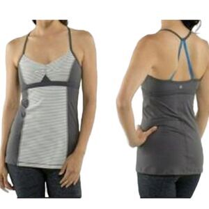 Lululemon Bend & Flow Tank Womens 2 Gray Striped Breathable Yoga Athletic Gym